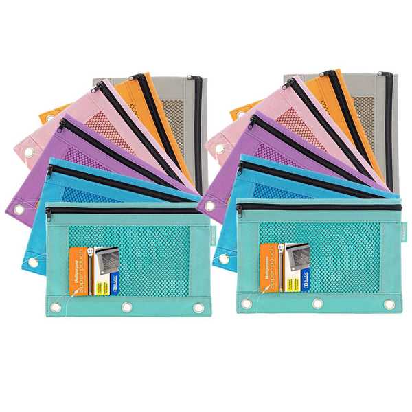 Bazic Products Pencil Pouch with 3-Ring and Mesh Window, Retro Pastel Colors, PK12, 12PK 810